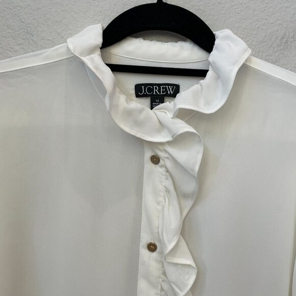 J Crew Womens 12 Ruffle Front Button Up Blouse Long Sleeve Shirt Top - Picture 7 of 10